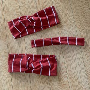 Set of 3 Red & White Striped Headband Knot Skinny Handmade